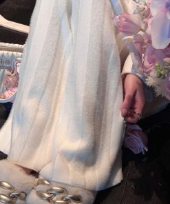 Faux Mink Velvet Wide-Leg Pants for Women - Cream White High Waist Straight Loose Casual Trousers for Spring