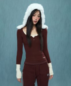 Faux Two-Piece Slim Fit Long Sleeve Top for Women - Stylish Base Layer for Autumn & Winter, Perfect for Outdoor Wear, 2025 Trend