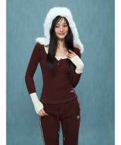 Faux Two-Piece Slim Fit Long Sleeve Top for Women - Stylish Base Layer for Autumn & Winter, Perfect for Outdoor Wear, 2025 Trend