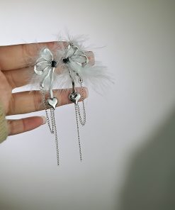 Feather Butterfly Tassel Earrings for Women, Unique Autumn Winter Influencer Style, Super Fairy Chic Statement Jewelry