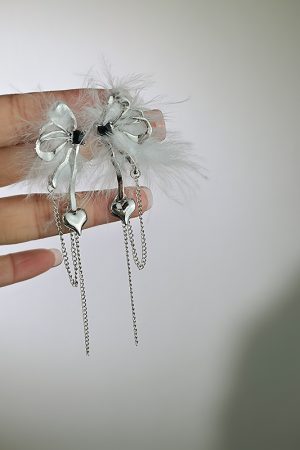 Feather Butterfly Tassel Earrings for Women, Unique Autumn Winter Influencer Style, Super Fairy Chic Statement Jewelry