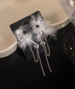 Feather Butterfly Tassel Earrings for Women, Unique Autumn Winter Influencer Style, Super Fairy Chic Statement Jewelry