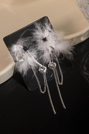 Feather Butterfly Tassel Earrings for Women, Unique Autumn Winter Influencer Style, Super Fairy Chic Statement Jewelry