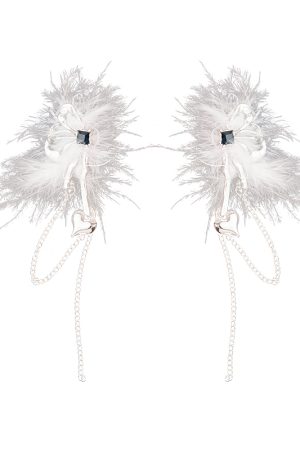 Feather Butterfly Tassel Earrings for Women, Unique Autumn Winter Influencer Style, Super Fairy Chic Statement Jewelry