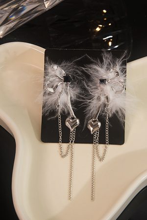 Feather Butterfly Tassel Earrings for Women, Unique Autumn Winter Influencer Style, Super Fairy Chic Statement Jewelry