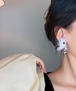 Feather Butterfly Tassel Earrings for Women, Unique Autumn Winter Influencer Style, Super Fairy Chic Statement Jewelry