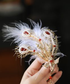 Feather Phoenix Crown Headdress, Ancient Style Hanfu Hairpin with Tassels, Classical Dance Accessories, Fairy-Like Design