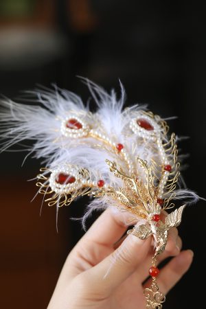Feather Phoenix Crown Headdress, Ancient Style Hanfu Hairpin with Tassels, Classical Dance Accessories, Fairy-Like Design