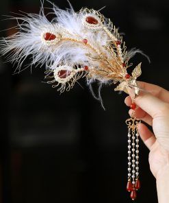 Feather Phoenix Crown Headdress, Ancient Style Hanfu Hairpin with Tassels, Classical Dance Accessories, Fairy-Like Design