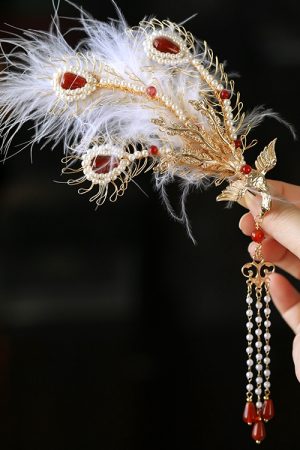 Feather Phoenix Crown Headdress, Ancient Style Hanfu Hairpin with Tassels, Classical Dance Accessories, Fairy-Like Design