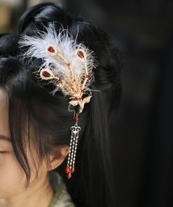 Feather Phoenix Crown Headdress, Ancient Style Hanfu Hairpin with Tassels, Classical Dance Accessories, Fairy-Like Design
