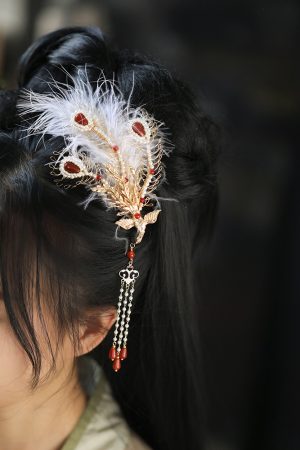 Feather Phoenix Crown Headdress, Ancient Style Hanfu Hairpin with Tassels, Classical Dance Accessories, Fairy-Like Design