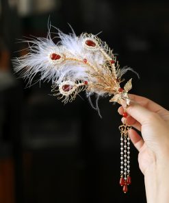 Feather Phoenix Crown Headdress, Ancient Style Hanfu Hairpin with Tassels, Classical Dance Accessories, Fairy-Like Design
