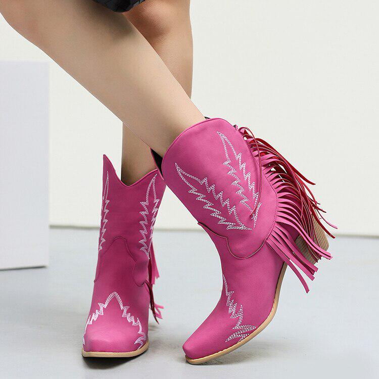 Female Lawyer Fashion, 90'lar Stili - Disco Cowgirl Fringe Ankle Boots Female Lawyer Fashion, 90'lar Stili - Disco Cowgirl Fringe Ankle Boots