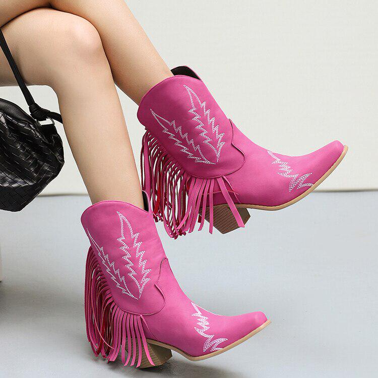 Female Lawyer Fashion, 90'lar Stili - Disco Cowgirl Fringe Ankle Boots Female Lawyer Fashion, 90'lar Stili - Disco Cowgirl Fringe Ankle Boots