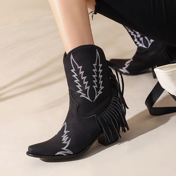 Female Lawyer Fashion, 90'lar Stili - Disco Cowgirl Fringe Ankle Boots Female Lawyer Fashion, 90'lar Stili - Disco Cowgirl Fringe Ankle Boots