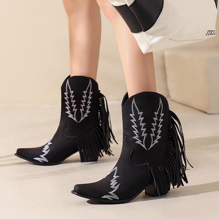 Female Lawyer Fashion, 90'lar Stili - Disco Cowgirl Fringe Ankle Boots Female Lawyer Fashion, 90'lar Stili - Disco Cowgirl Fringe Ankle Boots