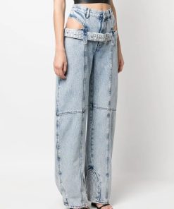 Female Lawyer Fashion, Grunge Elbise - Y2K Belted Cut Out Jeans