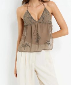 Feminine Corporate Outfit, New Style Outfits - Beaded Chiffon Backless Top
