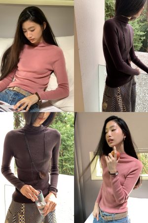 Fine-Spun Australian Merino Wool Seamless Turtleneck Knitted Base Layer Top for Cozy Layering