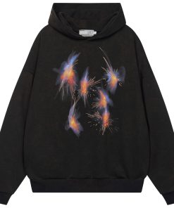 Fireworks Street Hip-Hop Wash Hoodie - Mu Zhicheng Inspired, Unisex, Casual 90s Style Pullover for Streetwear Enthusiasts