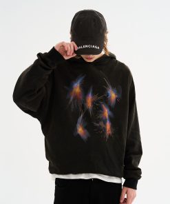 Fireworks Street Hip-Hop Wash Hoodie - Mu Zhicheng Inspired, Unisex, Casual 90s Style Pullover for Streetwear Enthusiasts