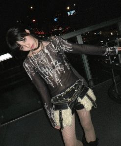 Fits Grunge Y2k, Outfits For School Tomboy - Grunge Cross Wide Neck Mesh Top