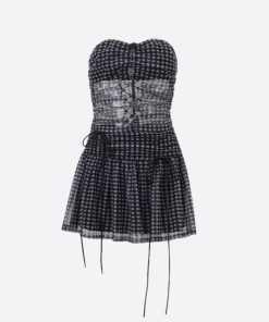 Fits Ideas Winter, High Boots And Skirt Outfit - Checkered Strapless Top & Mini Skirt Two Piece Set