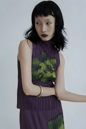 Fits With Linen Pants, Autumn Outfit - Floral Top & Midi Skirt Two Piece Set