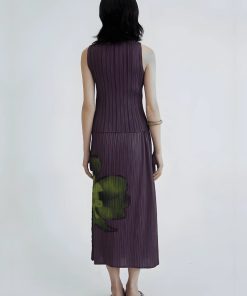 Fits With Linen Pants, Autumn Outfit - Floral Top & Midi Skirt Two Piece Set