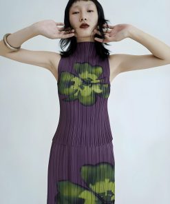 Fits With Linen Pants, Autumn Outfit - Floral Top & Midi Skirt Two Piece Set