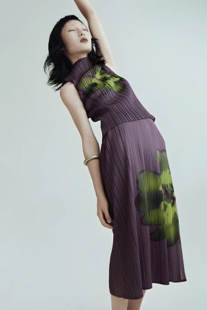 Fits With Linen Pants, Autumn Outfit - Floral Top & Midi Skirt Two Piece Set