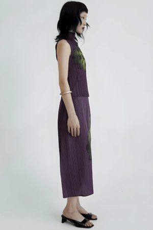 Fits With Linen Pants, Autumn Outfit - Floral Top & Midi Skirt Two Piece Set