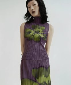 Fits With Linen Pants, Autumn Outfit - Floral Top & Midi Skirt Two Piece Set