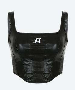 Fits With Linen Pants, Styling Pants - Grunge Faux Leather Crop Corset Top