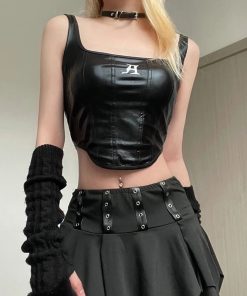 Fits With Linen Pants, Styling Pants - Grunge Faux Leather Crop Corset Top