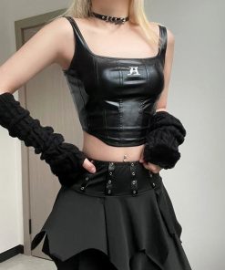Fits With Linen Pants, Styling Pants - Grunge Faux Leather Crop Corset Top