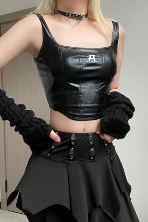Fits With Linen Pants, Styling Pants - Grunge Faux Leather Crop Corset Top