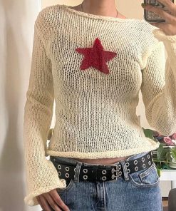 Fitted Collared Shirt Women, Trajes Aesthetic - Star Embroidery Knitted Top