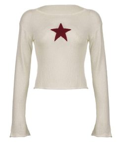 Fitted Collared Shirt Women, Trajes Aesthetic - Star Embroidery Knitted Top