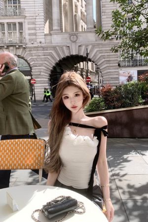 Fitted Sleeveless Floral T-Shirt Top for Women - Sexy Summer Knitted Style, Perfect for Hot Girl Aesthetic and Niche Fashion