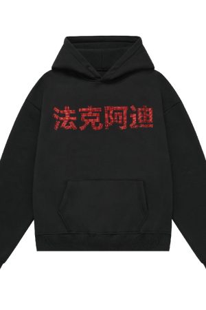 Fleece Hoodie with Rhinestone Pattern, Bootleg Style, Trendy Streetwear, Y2K Vibes, Casual Fashion Essential