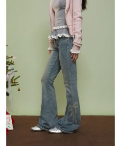 Fleece-Lined Women's High-Waisted Flared Jeans - Slim Wide-Leg Pants for Autumn Winter 2025 - Trendy Casual Style