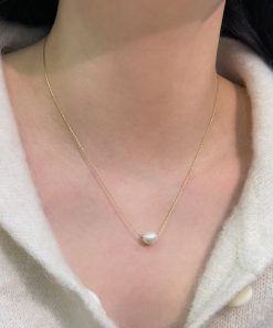 Floating Baroque Irregular Natural Pearl Necklace for Women, Elegant Ultra-Fine Layering Chain, French Collarbone Style