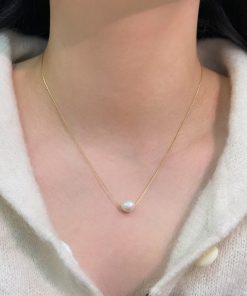 Floating Baroque Irregular Natural Pearl Necklace for Women, Elegant Ultra-Fine Layering Chain, French Collarbone Style