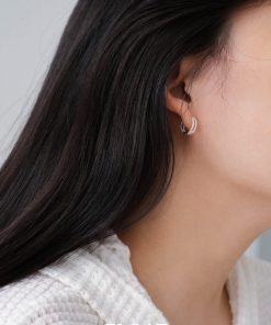 Floating Cool Breeze Double-Layer Hemp Rope Minimalist Silver Ear Hoops - S925 Pure Silver Stud Earrings for Women