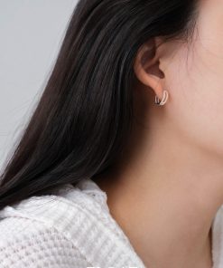 Floating Cool Breeze Double-Layer Hemp Rope Minimalist Silver Ear Hoops - S925 Pure Silver Stud Earrings for Women