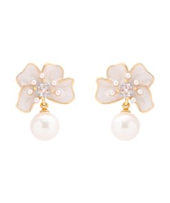 Floating French White Three-Dimensional Flower Earrings for Women - Vintage Pearl Long High-End 925 Silver Jewelry