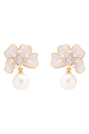 Floating French White Three-Dimensional Flower Earrings for Women - Vintage Pearl Long High-End 925 Silver Jewelry