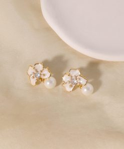 Floating French White Three-Dimensional Flower Earrings for Women - Vintage Pearl Long High-End 925 Silver Jewelry